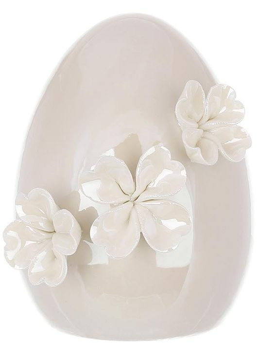 Порцеляновий великодній декор "Яйце в квітах" 13.5см, 1 фігурка, перламутровий білий Bona (372174113)