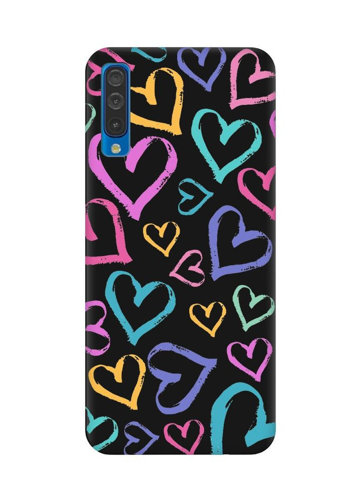Матовий чорний чохол на Samsung Galaxy A50 (2019) A505/A30s:: Різнокольорові сердечка (принт 332) Creative (360704717)
