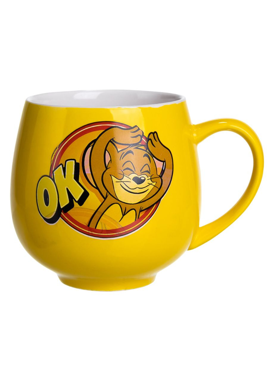 Святкова порцелянова чашка "Веселі Герої" 400 мл, Кружка дитяча із порцеляни на подарунок Жовта FM-13OK Yiwu (371346036)