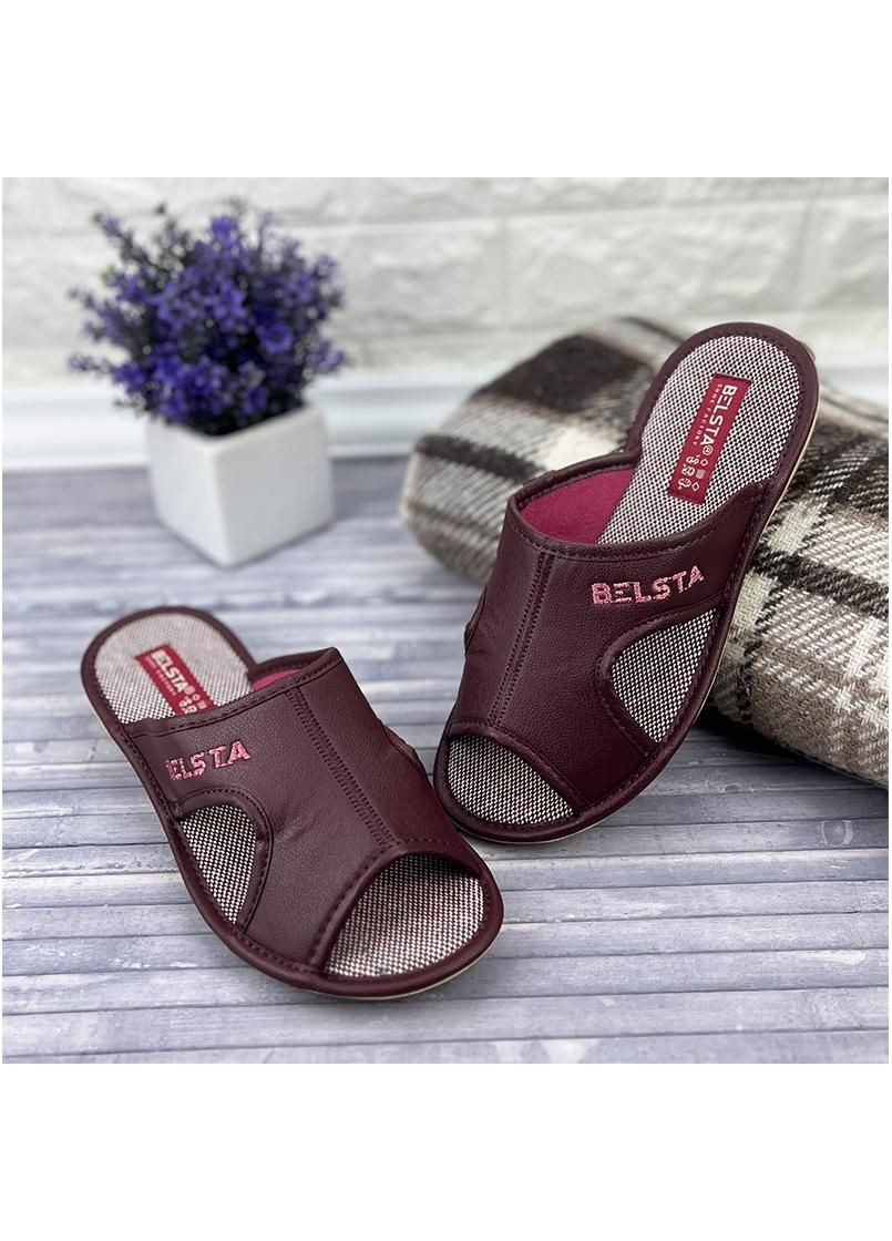Тапочки кімнатні жіночі відкриті еко-шкіра Е-00837 Бордові No Brand (295549568)