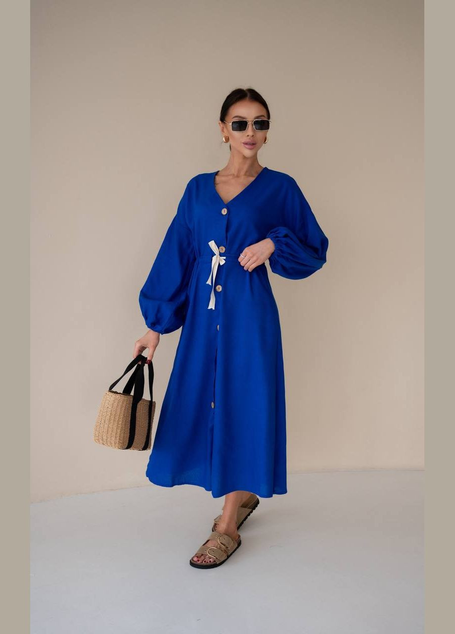 Синя повсякденний жіноча сукня льон No Brand