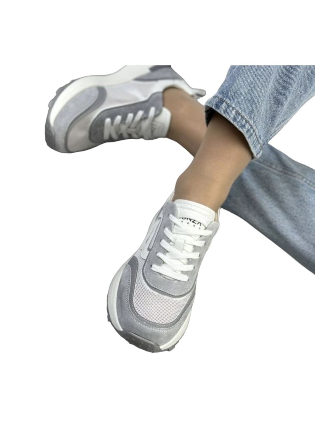 Серые всесезонные женские кроссовки бело-серые кожаные l-12-11r 23 см(р) Lonza