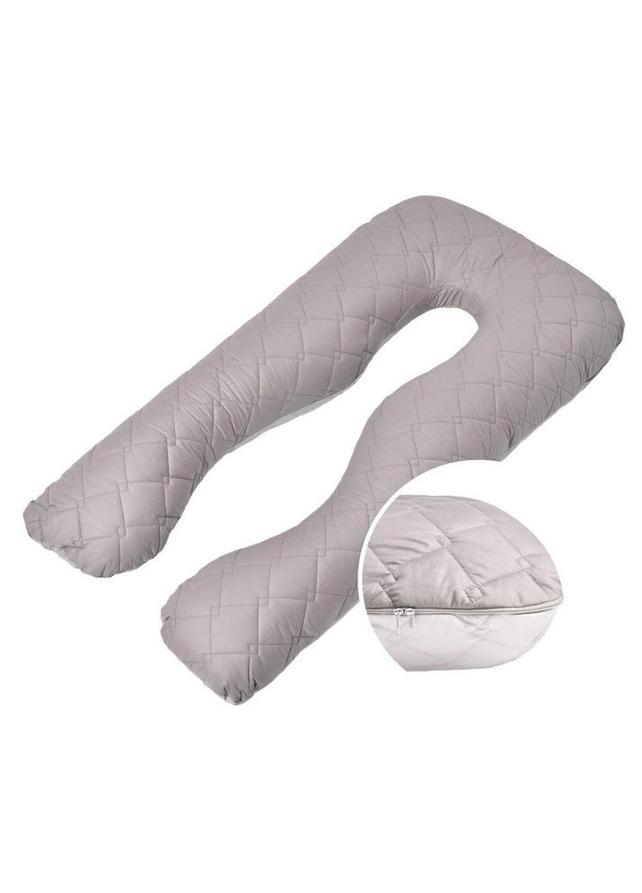 Наволочка для П-подушки для вагітних сну та відпочинку 140х75х20 см стьобана з блискавкою сіра мікрофібра IDEIA (334726500)