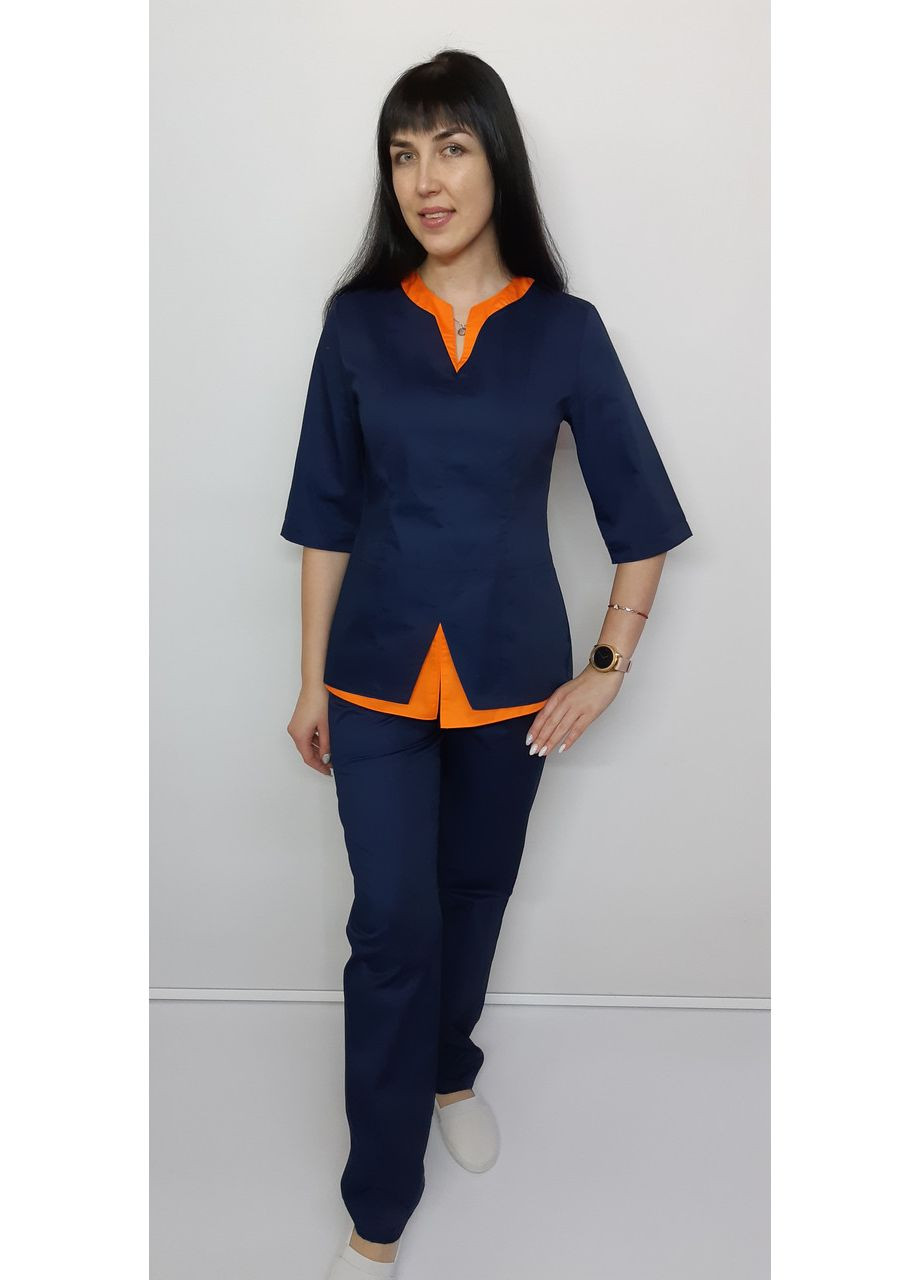 Медицинский женский костюм Весна котон 46 размер три четверти рукав 46 Белый с песочной отделкой No Brand (365843370)