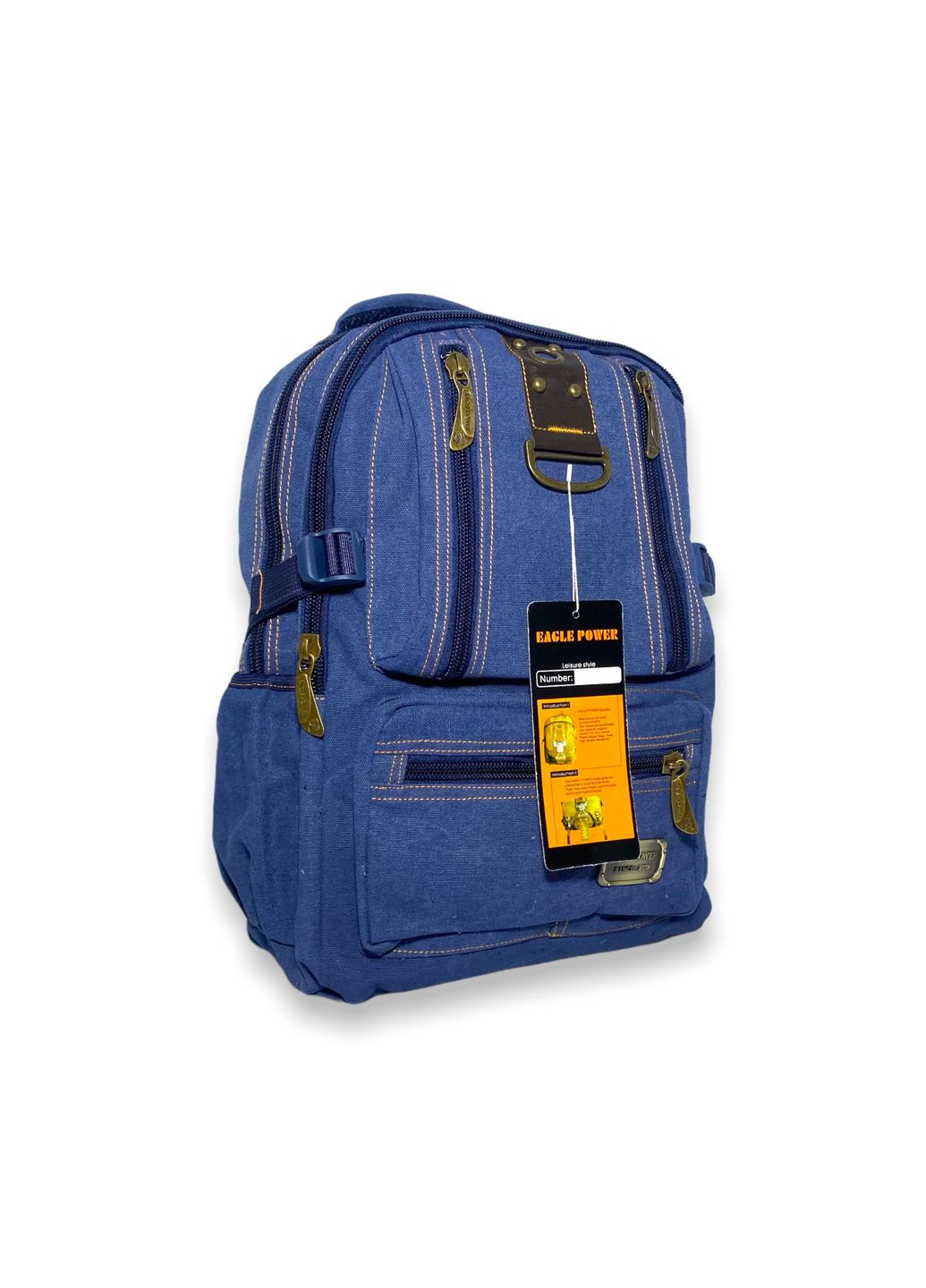Брезентовий рюкзак,1304EP два відділи три фронтальних кишені, бокові кишені розмір 40*30*15см синій Eagle Power (286421693)