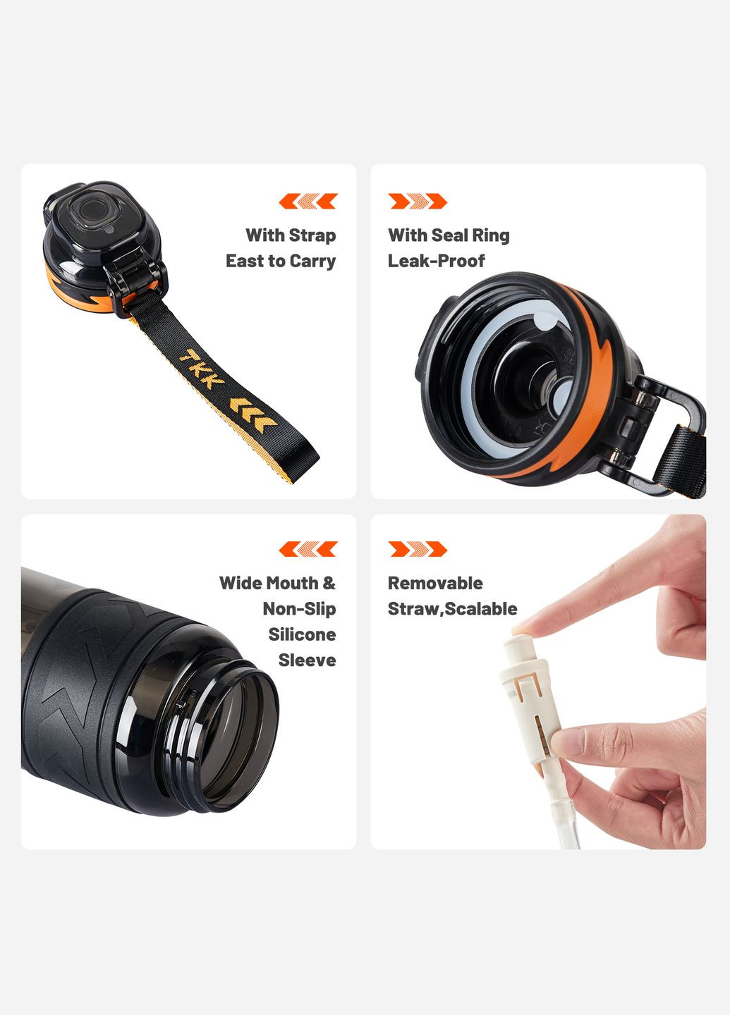 Бутылка для води 1020 Оранжевый с черным 850мл Tritan TKK 1020g (304255208)