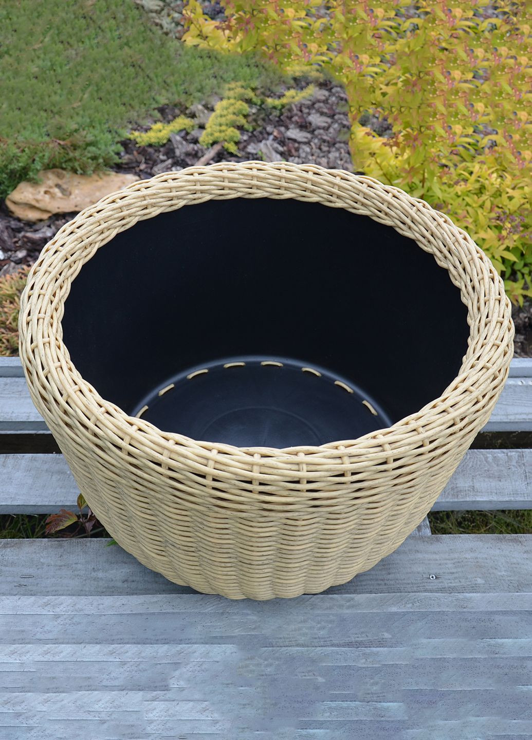 Кашпо велике 60 літрів (горщик для квітів та рослин), Вазон із штучного ротангу ручної роботи. Колір Світле дерево Handmade (329193714)