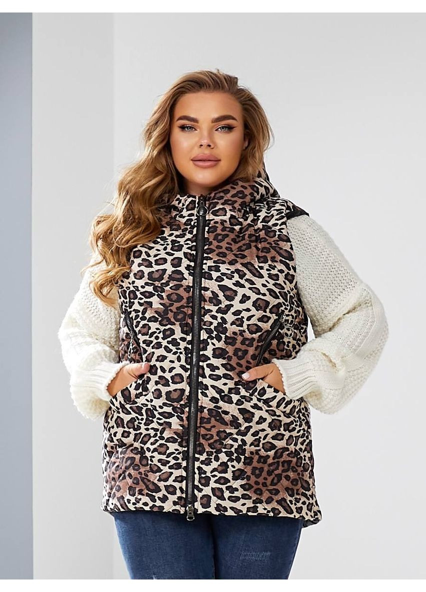 Женская жилетка с капюшоном цвет леопардовый принт New Trend (304645771)