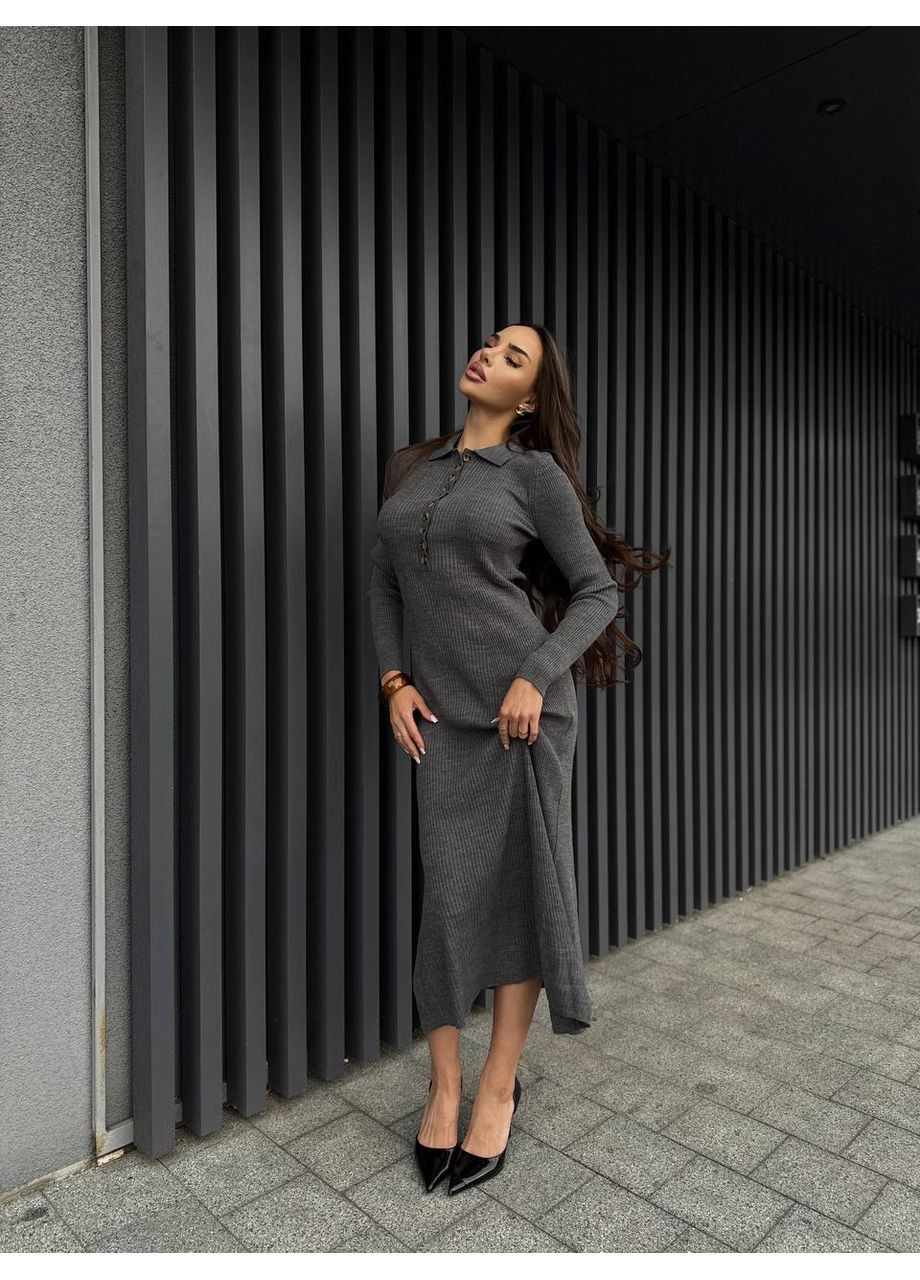 Графитовое праздничный платье по вязке турция — замеры в описании силуэтная DK/DL Мода без кордонів однотонное