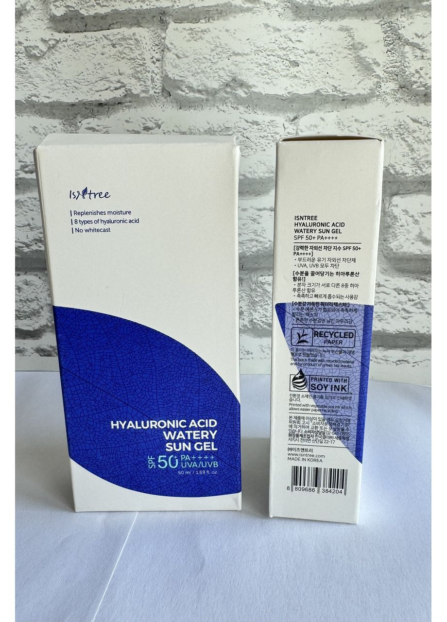 Hyaluronic Acid Watery Sun Gel SPF50+ Сонцезахисний крем — гель із гіалуроновою кислотою для обличчя 50ml IsnTree (369569463)