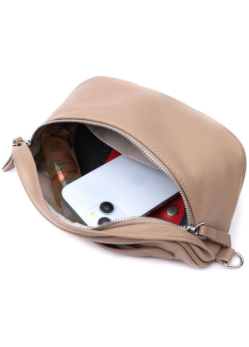 Летняя женская кроссбоди через плечо в классическом цвете из натуральной бежевой кожи 22657 Vintage (329196654)