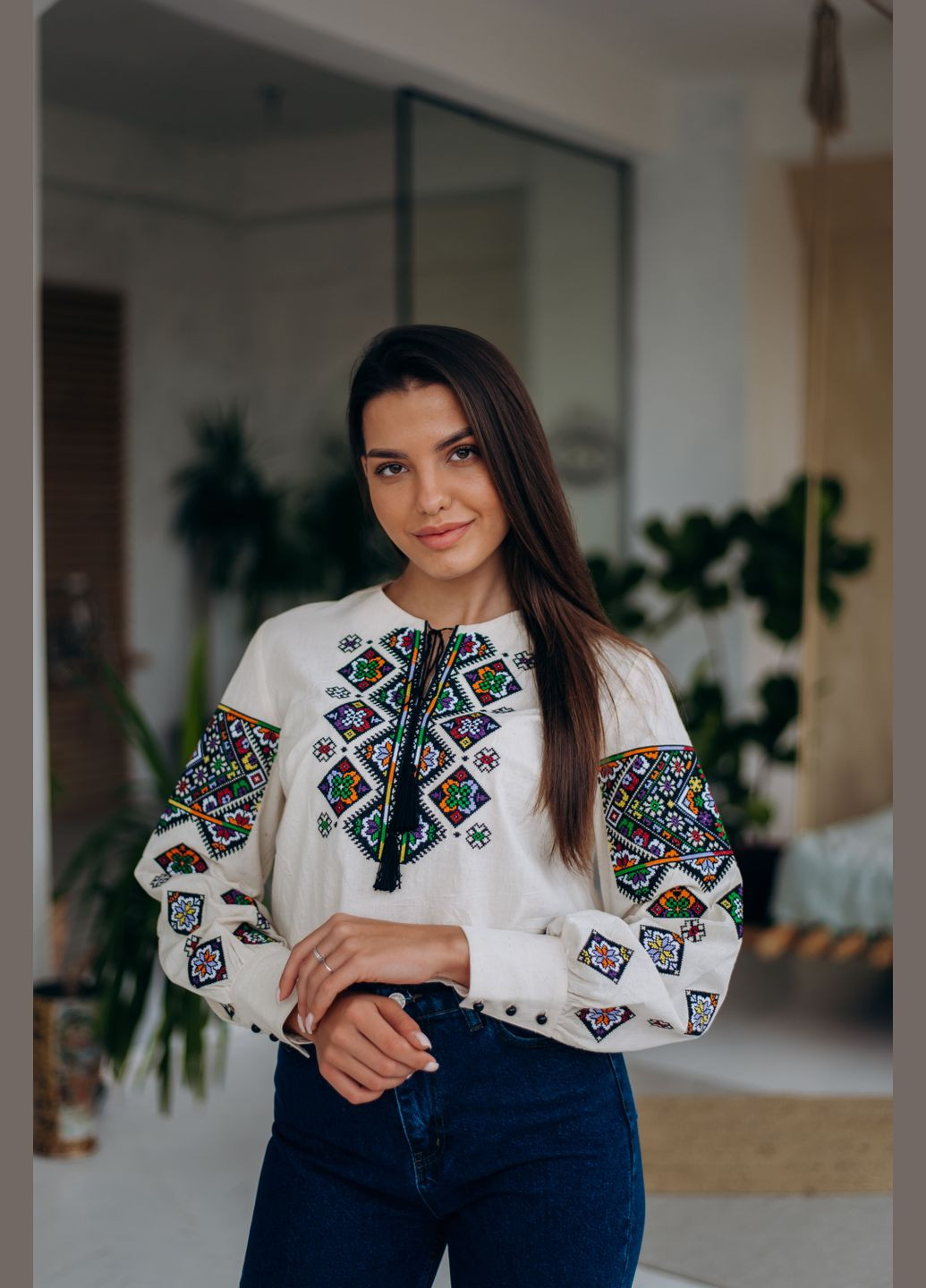 Бежевая вышиванка Piccolo узор геометрический (297642329)