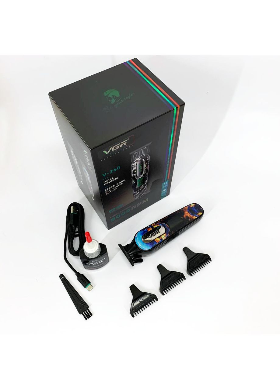 Тример акумуляторний для стрижки V-260 RED, 3 насадки, LED дисплей VGR (364665569)