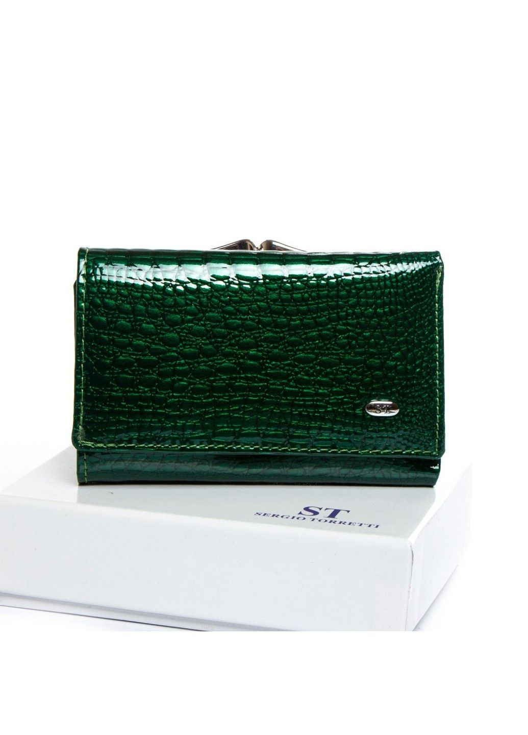 Шкіряний жіночий лаковий гаманець W5 dark-green Sergio Torretti (282557246)