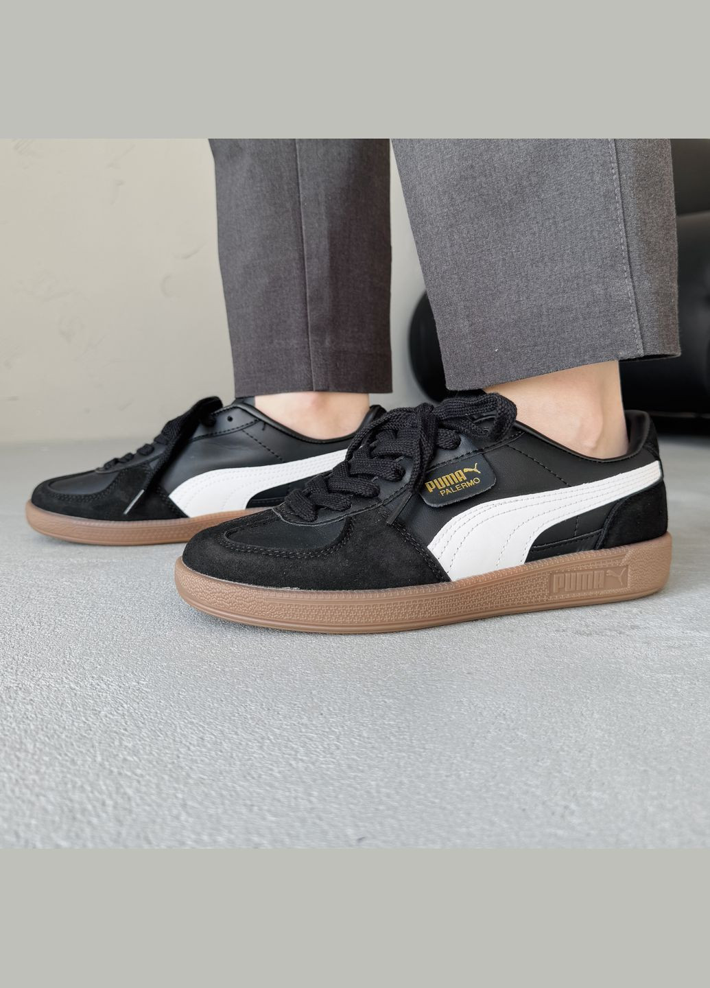 Кросівки жіночі і чоловічі Puma Palermo Leather Black White Gum | Пума Палермо чорні No Brand чорні демісезони (339604466)