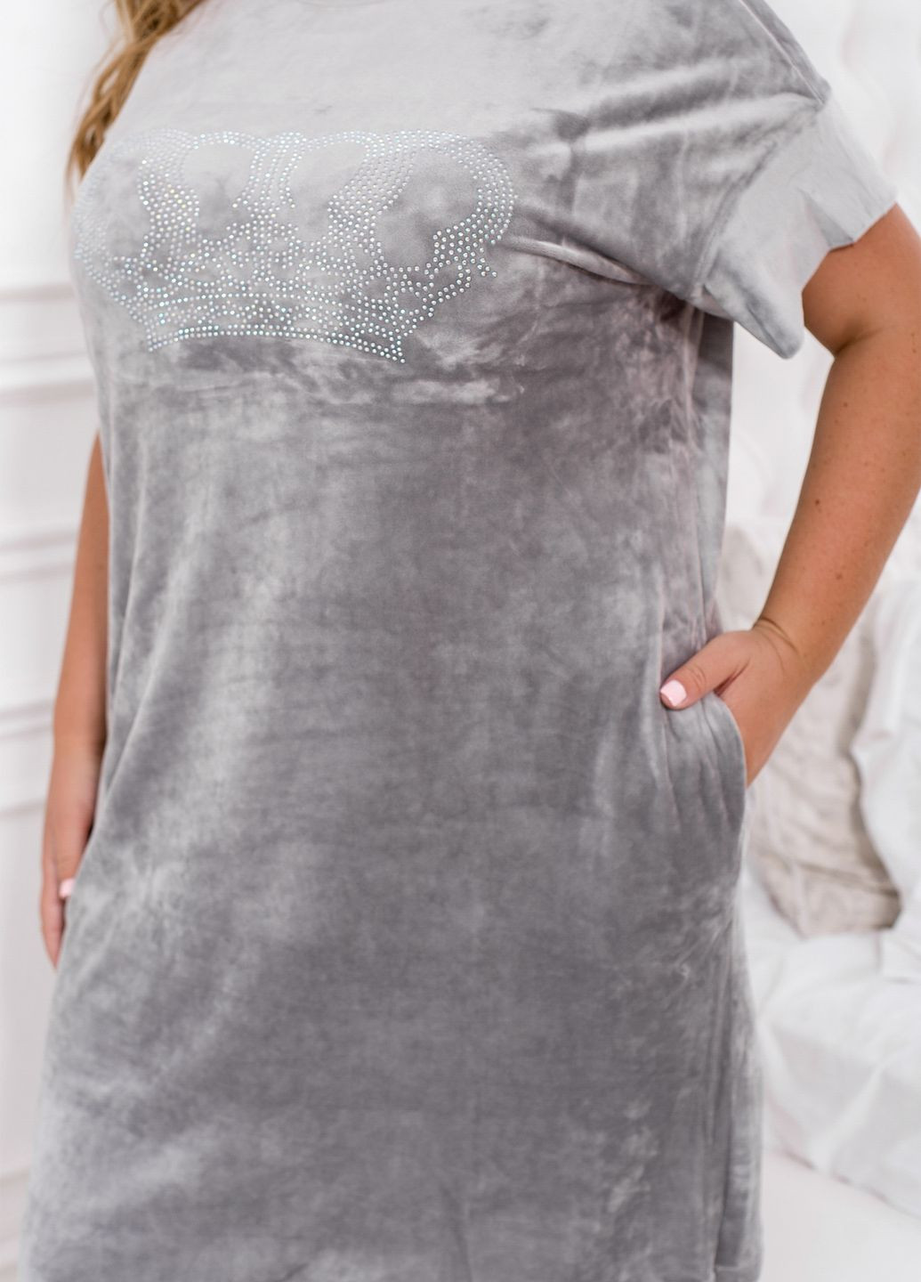 Сіра повсякденний, домашній домашня сукня сукня-футболка, балон No Brand однотонна