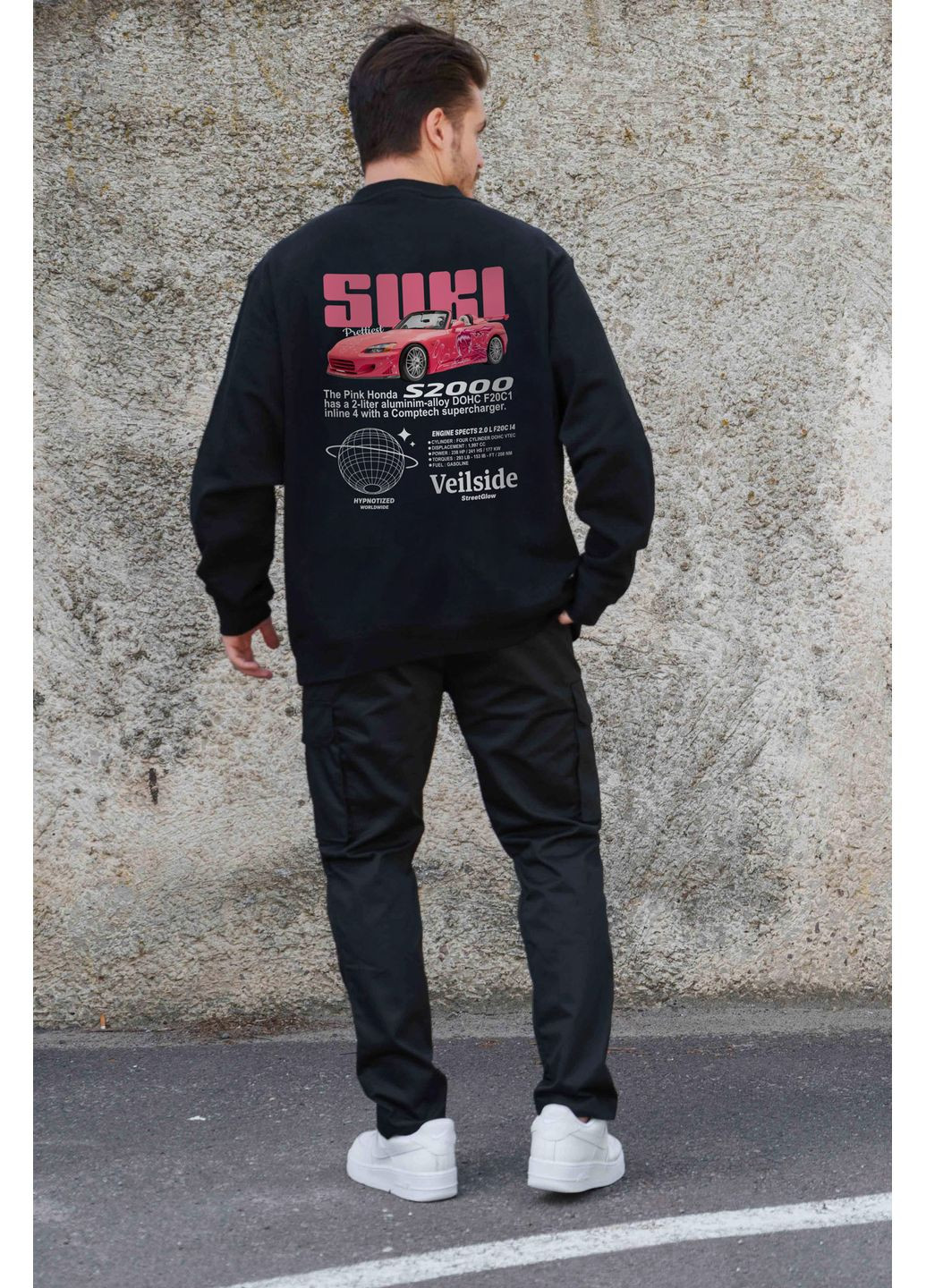 Чорний чоловічий утеплений оверсайз світшот на флісі з принтом suki Without однотонний без декору (361057489)