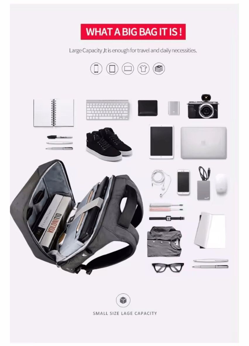 Рюкзак для путешествий мужской с отделом для ноутбука с кодовым замком T-B3361 15.6 дюймов Grey Tigernu (301871642)