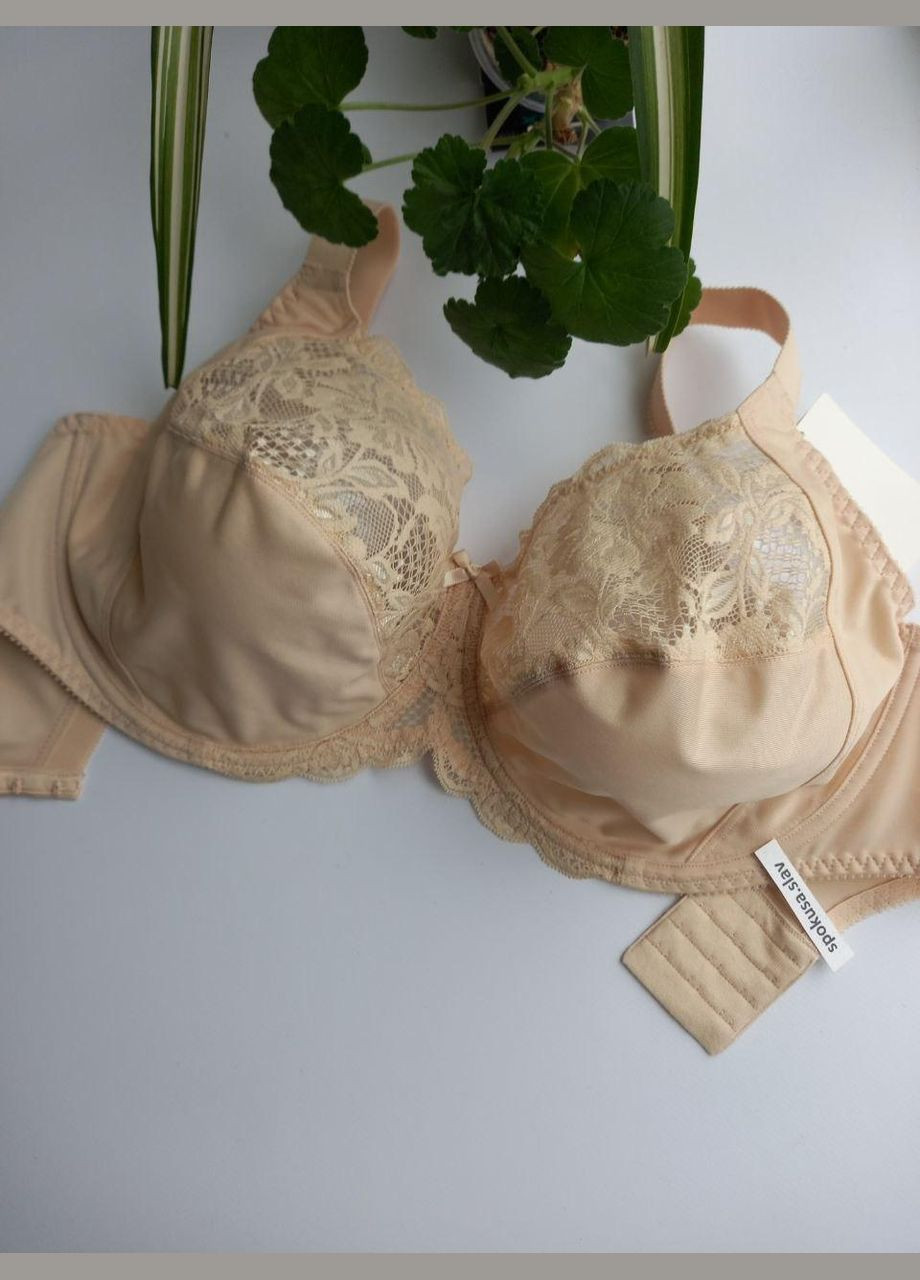 Бежевый бюстгальтер с кружевом мягкий 661510 размер 90н Aveline полиамид