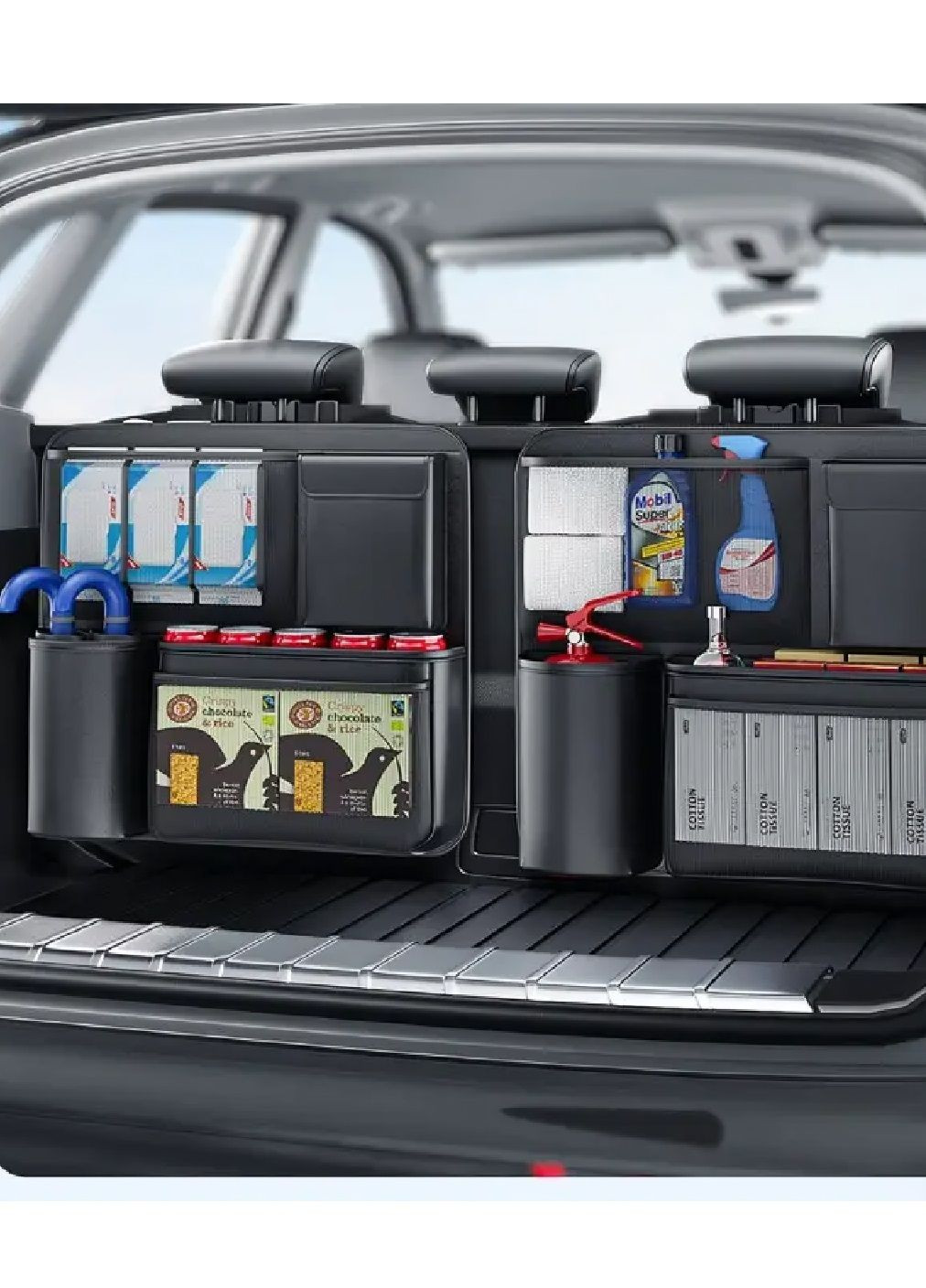 Комплект органайзеров на спинку сиденья в багажник автомобиля 2 штуки искусственная кожа 48х45 см (480287-Prob) Черный Unbranded (333141100)