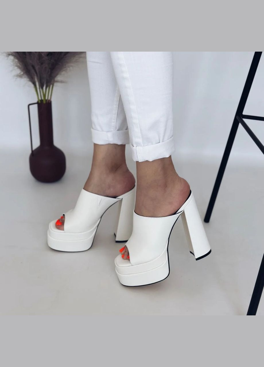 Жіночі стільні шльопанці сабо на високих підборах еко шкіра білий колір No Brand (337169346)