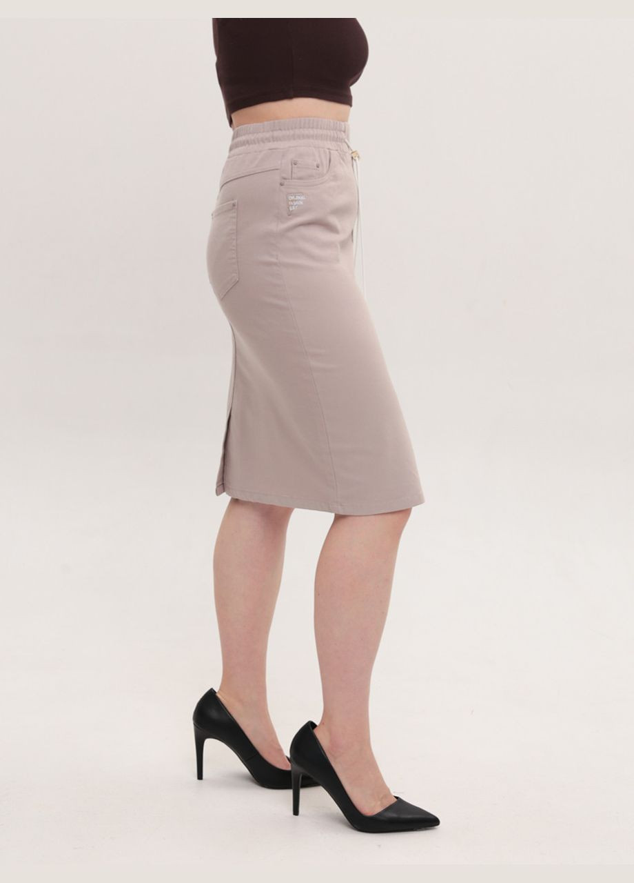 Жіноча спідниця бежева з гумкою на поясі великі розміри Estensivo Пряма (329854076)