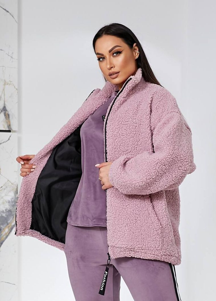 Пудровая демисезонная женская теплая куртка-барашек Modena