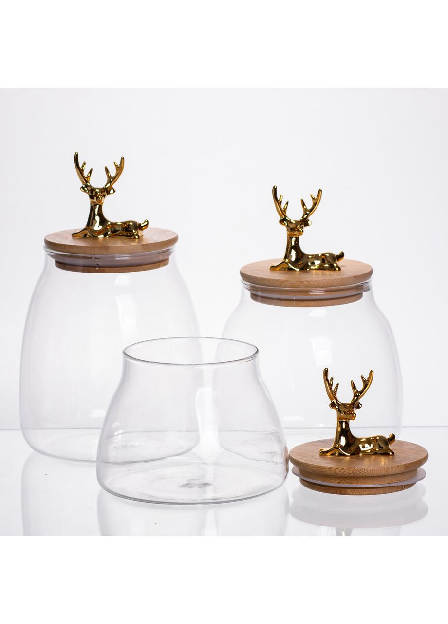 Набор банок для хранения 3 штуки с бамбуковыми крышками 0.5/08/1 л 64486-55 Yiwu (368718025)