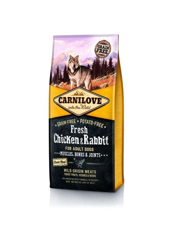 Fresh Chicken & Rabbit for Adult Dog - Беззерновий корм з куркою і кроликом для дорослих собак - 12 кг Carnilove (327062929)
