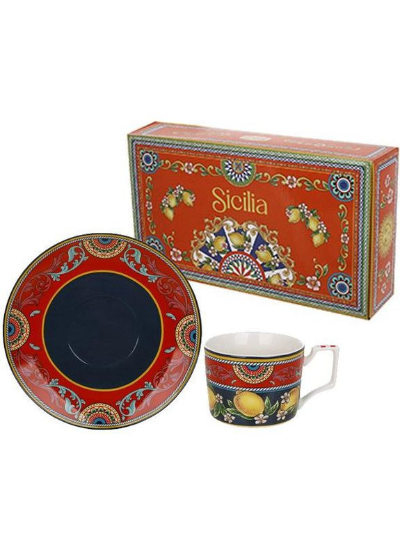 Чайно-кофейный набор Sicilia Орнамент 220мл на 6 персон фарфор чашки и блюдца для сервировки стола Bona (368979546)