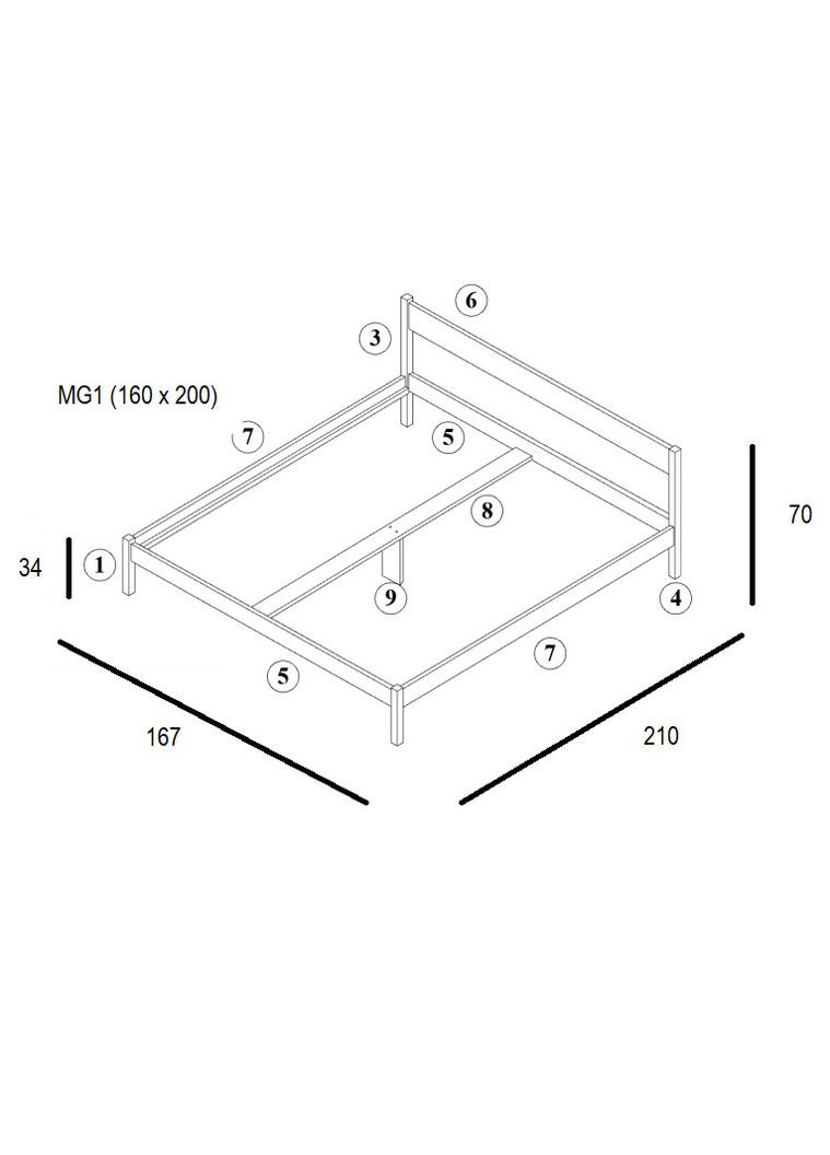 Двоспальне дерев'яне ліжко MG01 RAL 9003 160х200 см (MBG-21875) Mebigrand (366027328)