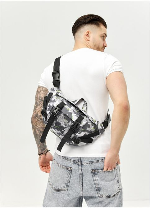 Большая тканевая мужская поясная сумка бананка Серая с принтом (1012038721) Sambag (360965702)