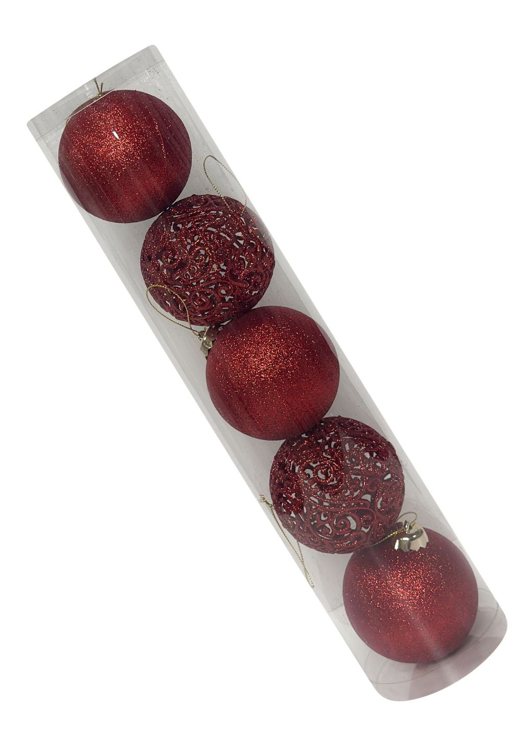 Новорічний набір ялинкових куль №63 ажурні червоні та червоні d80 mm 5 шт MIS LT (365627595)
