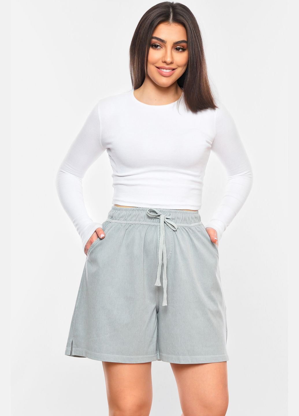 Шорти жіночі однотонні сірого кольору Let's Shop (325977493)