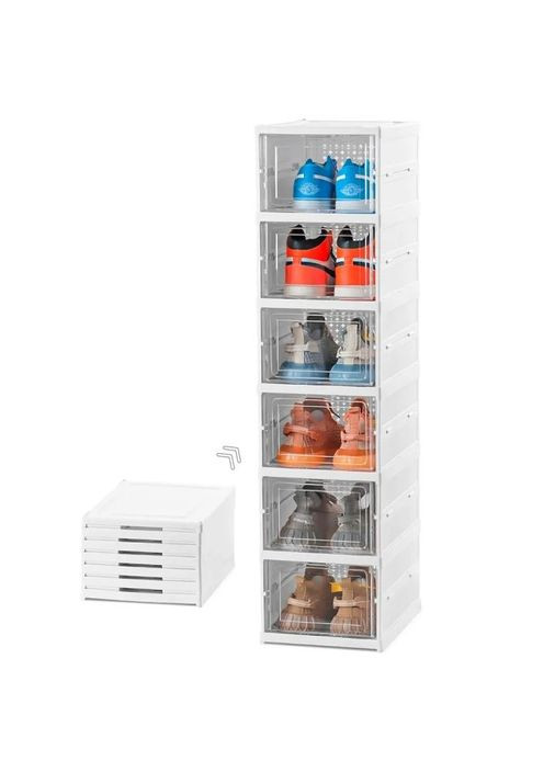 Многоуровневый органайзер для обуви складные боксы стелаж обувной прозрачные дверки 6 полок No Brand (360867138)