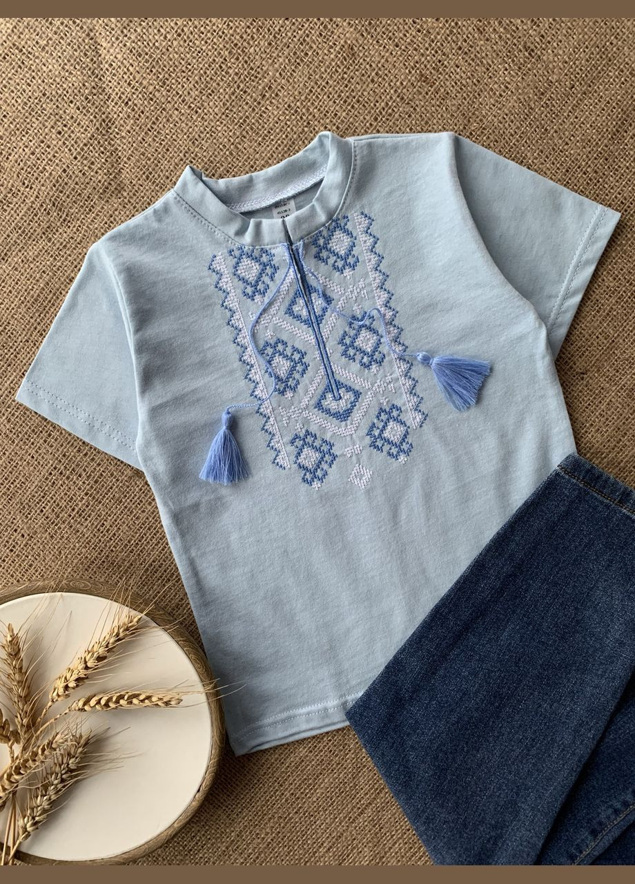 Футболка вишиванка дитяча для хлопчика блакитна No Brand (341327713)