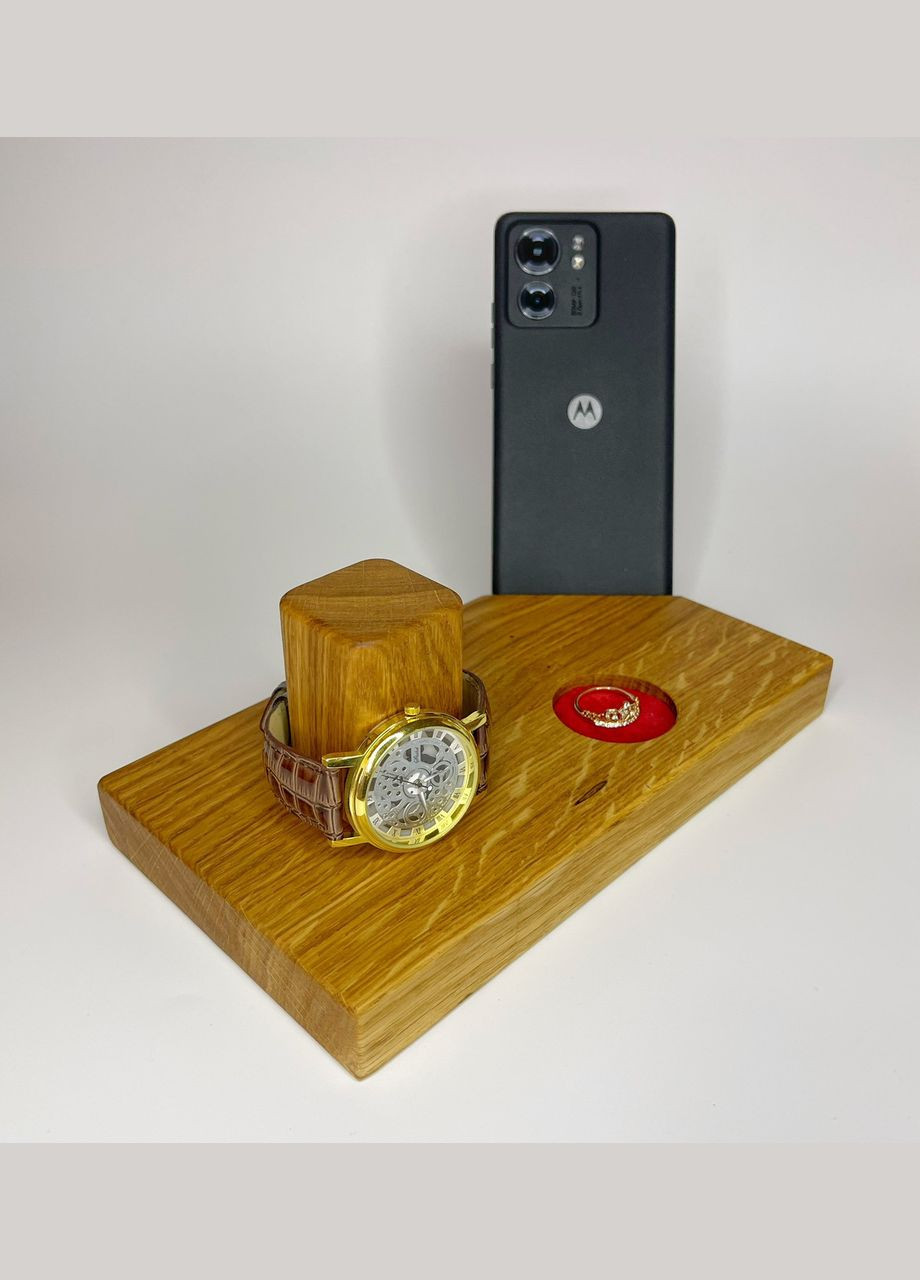 Підставка дерев'яна Дубова підставка для годинника телефона і перстня Коричневий 22 см х 12 см х 8.5 см Finding (316248849)