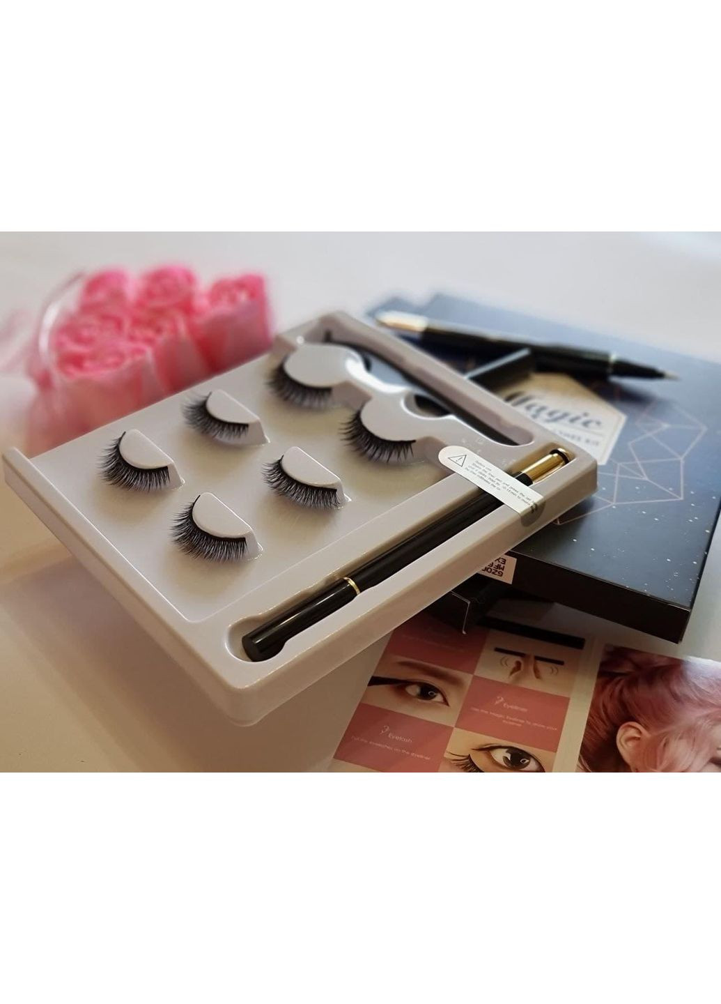 Набор ОРИГИНАЛ многоразовые ресницы БЕЗ магнитов ТРИ модели Классика + Маркер подводка Magnetic Lashes (366668577)