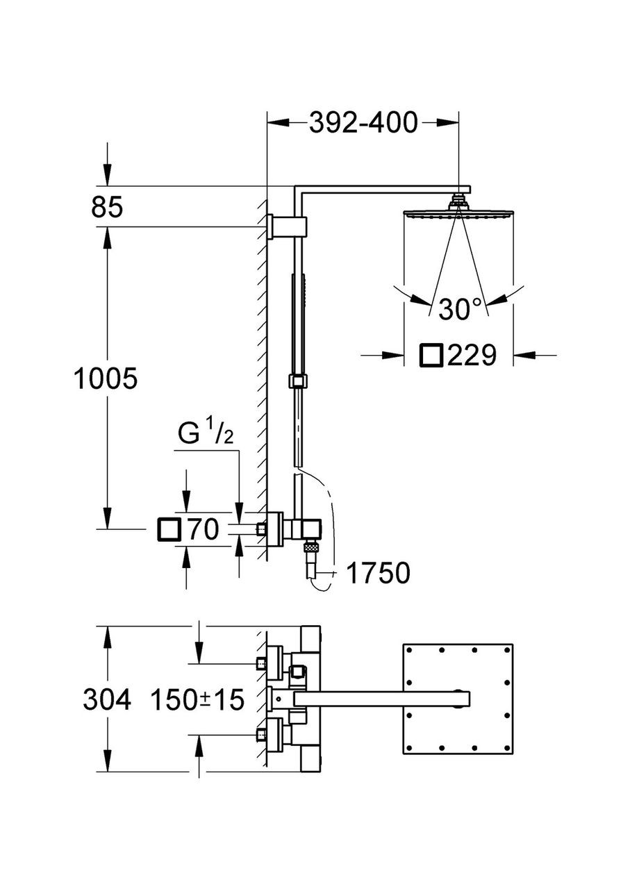 Душевая система с термостатом для душа Euphoria Cube System (26087000) Grohe (369933617)
