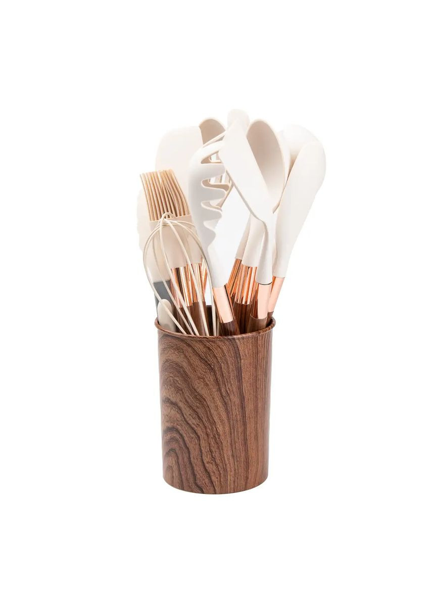 Набір кухонного приладдя з підставкою 11 штук коричневий TS Kitchen (334320661)