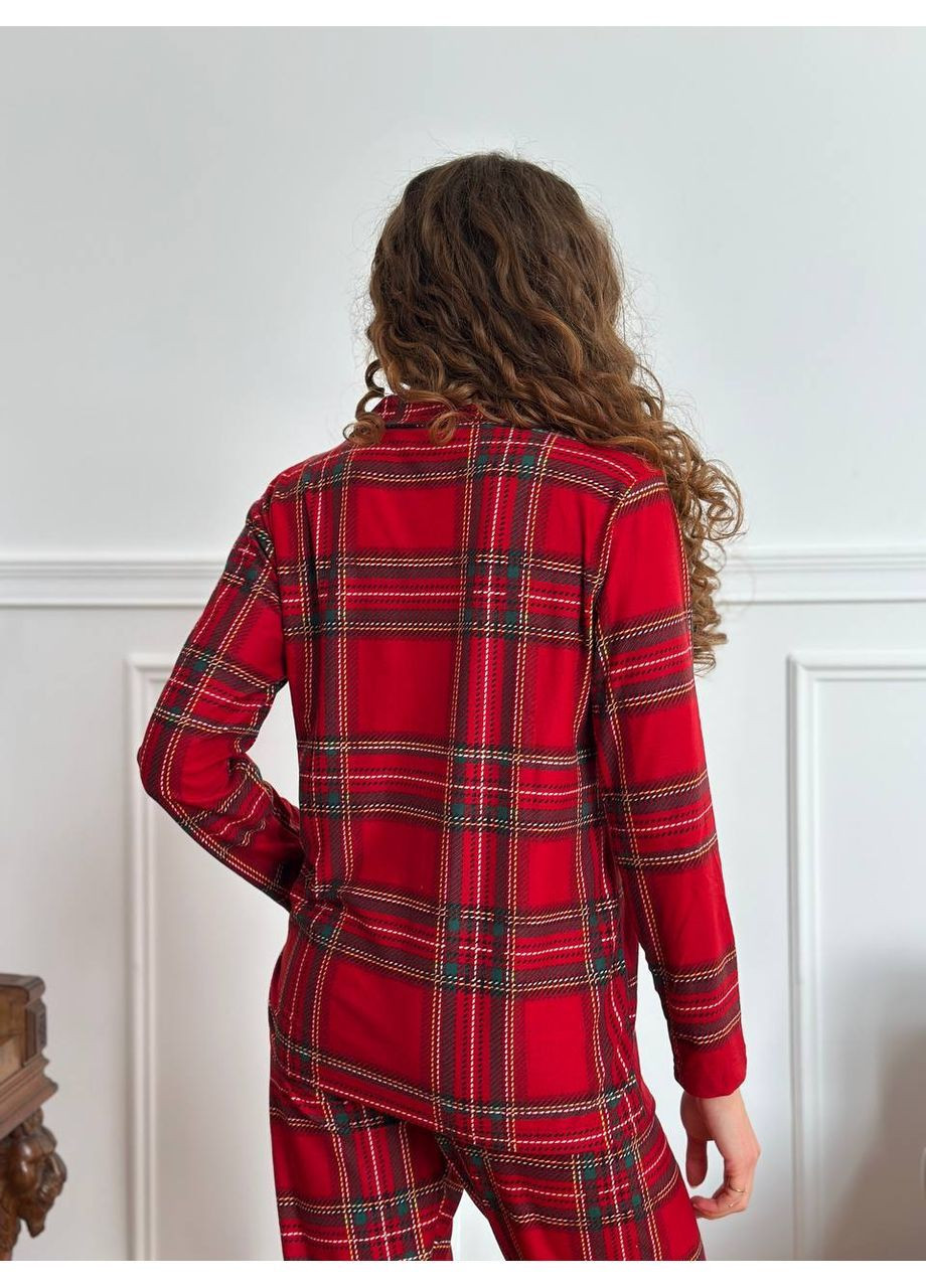 Красная всесезон стильная пижама рубашка + брюки No Brand