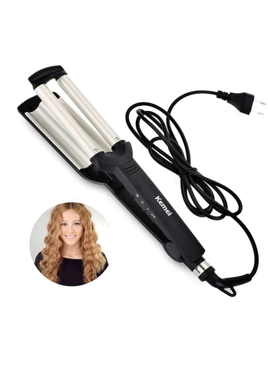 Потрійна плойка хвиля для волосся 3 хвилі KM-2022 щипці потрійні для великих локонів кераміка Kemei (306447635)