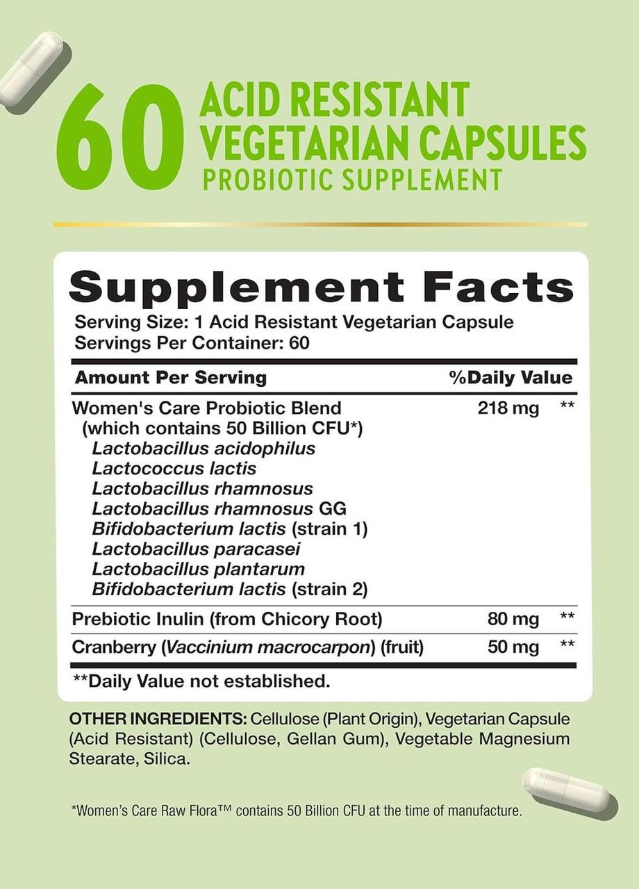 Жіночі пробіотики Raw Flora Probiotics for Women 50 Billion CFU 60 капс. Nature's Truth (346513782)
