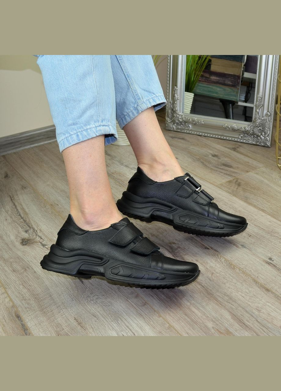 Кроссовки черные женские на липучках, натуральная кожа флотар. 37 размер Vasha para чёрные демисезоны (331346169)