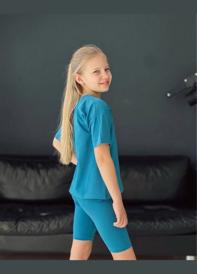 Блакитний літній комплект для дівчинки (футболка+велосипедки) hc (h001-6420-036-33) No Brand