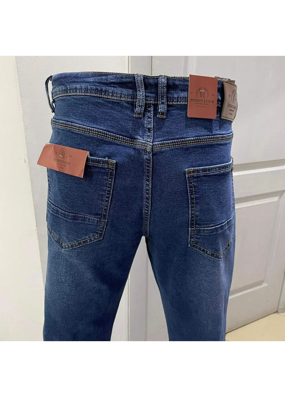 Синие демисезонные джинсы мужские прямые большой размер стрейч классика синие No Brand