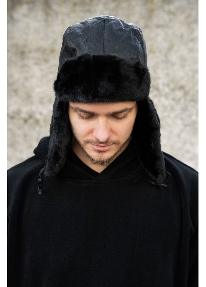 Шкіряна шапка вушанка Galaxy Black Without (363021014)