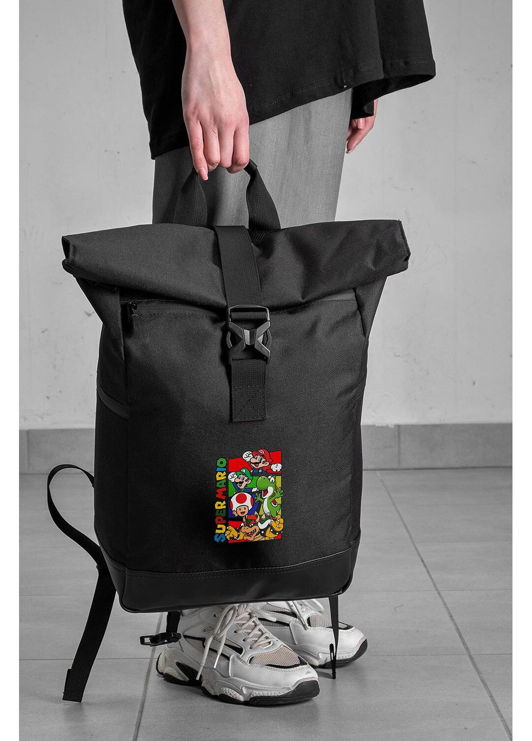 Повсякденний Рюкзак Роллтоп Шкільний Для Дівчинки З Принтом Супер Маріо Black Without (360641979)