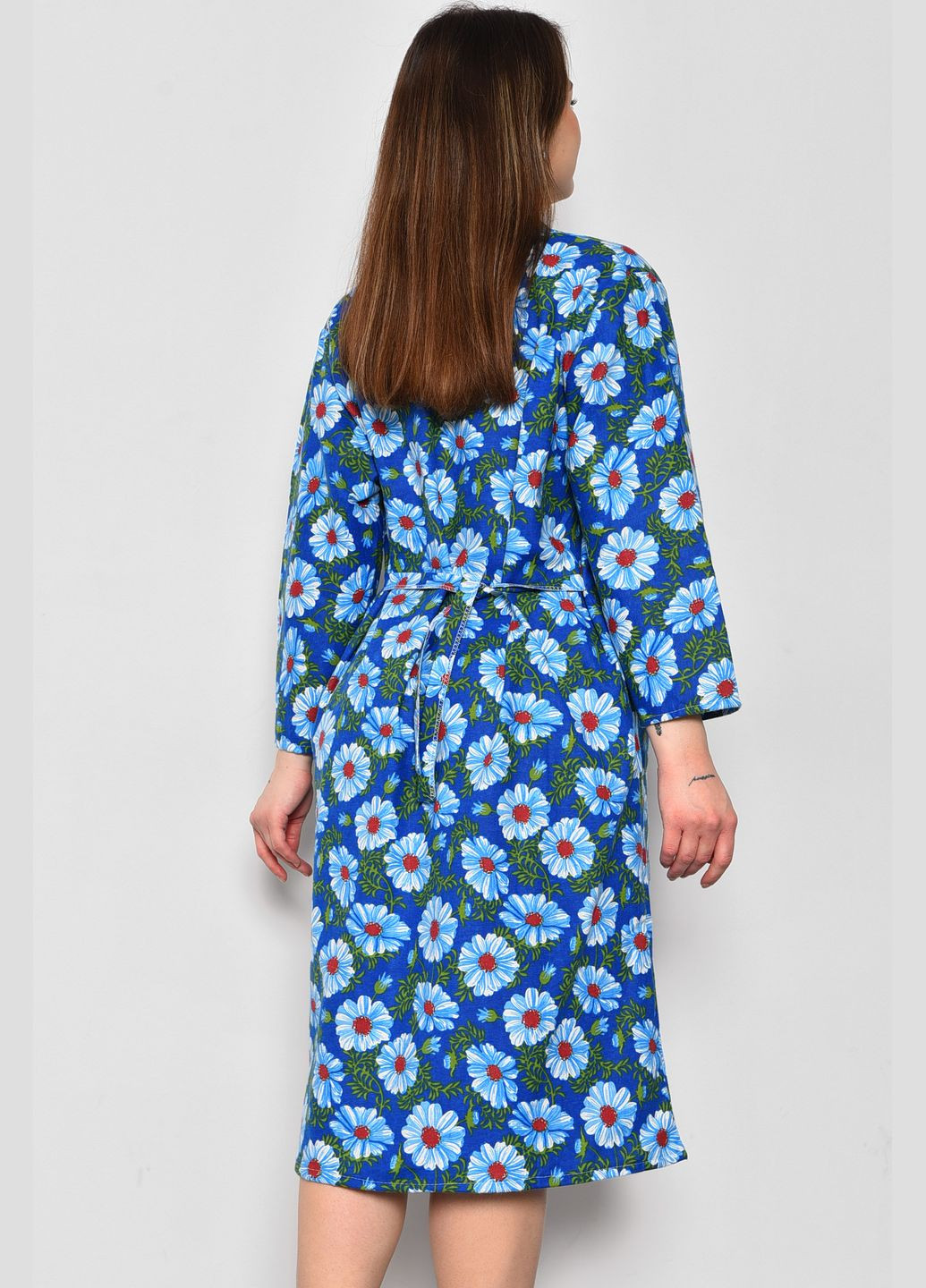 Халат женский байковый полубатальный синего цвета с цветочным принтом Let's Shop (280777202)