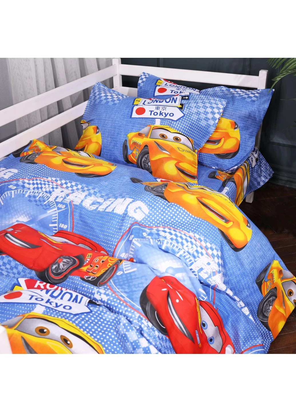 Комплект постільної білизни Бязь JUNIOR 17-0888 Cars Speed Blue Полуторний Євро Mirson (399966989)